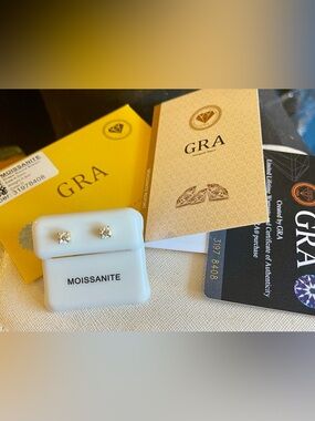 Moissanite 14K Gold Round Brilliant D Color Earrings GRA INCLUDED!